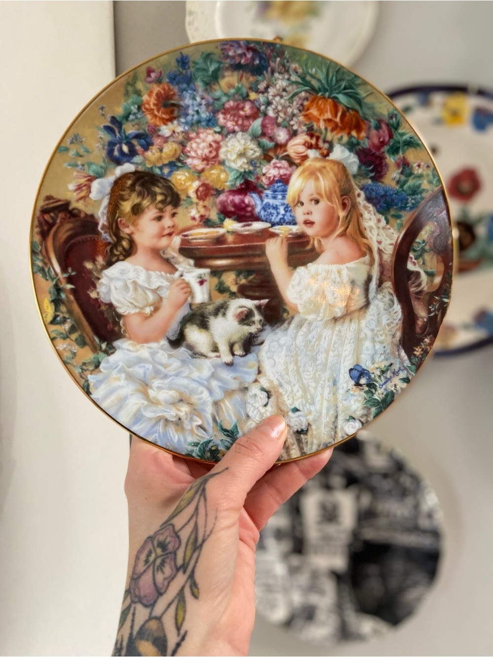 91’ The Tea Party Children Cats Decorative Collector Wall Plate Sandra Kuck Reco